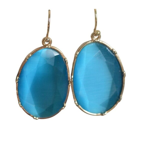14th & Union Blue Gold Tone Oval Drop Earrings NWT Gift - Picture 2 of 5